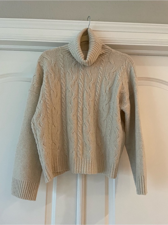 Olive & Oak Sweaters - Olive & Oak Cream Ribbed Cable Knit Turtleneck